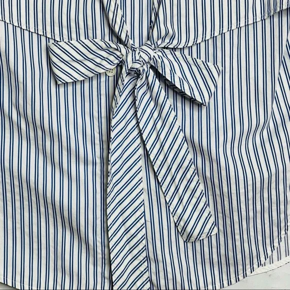 Helmut Lang Blue Striped Sleeveless Tie-Front Cotton Poplin Shirt Size Medium - Picture 7 of 13